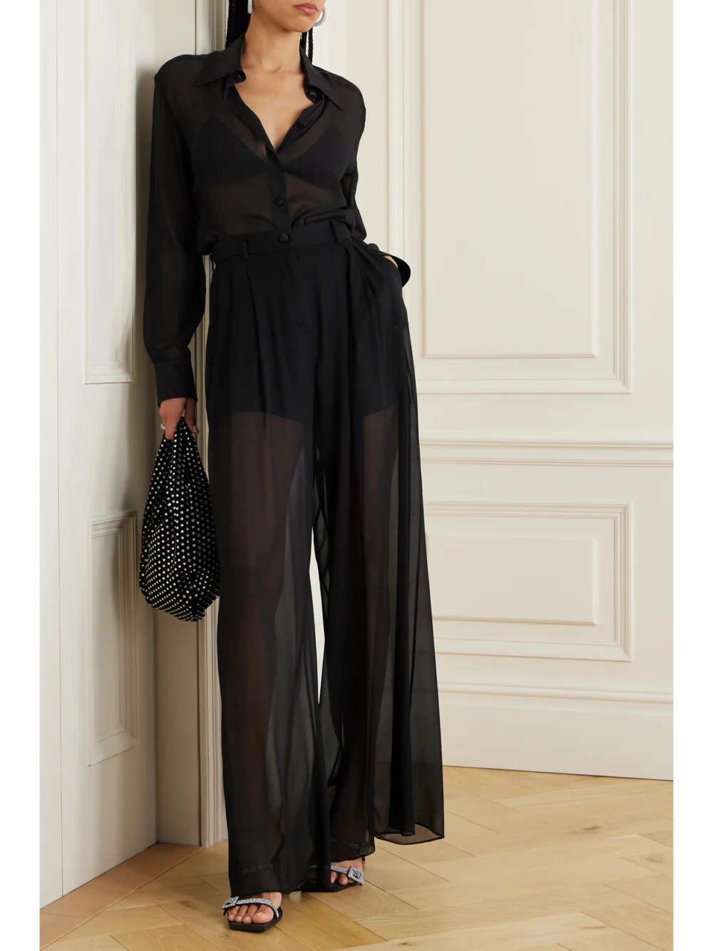 Dolce & Gabbana Silk-chiffon Wide-leg Pants, worn by a model