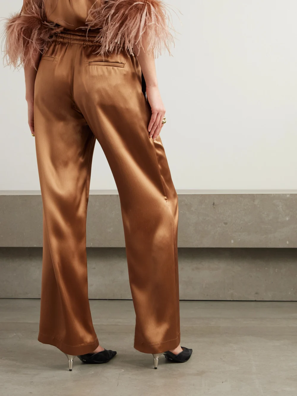 Back view of the Dolce & Gabbana Silk-satin Straight-leg Pajama Pants