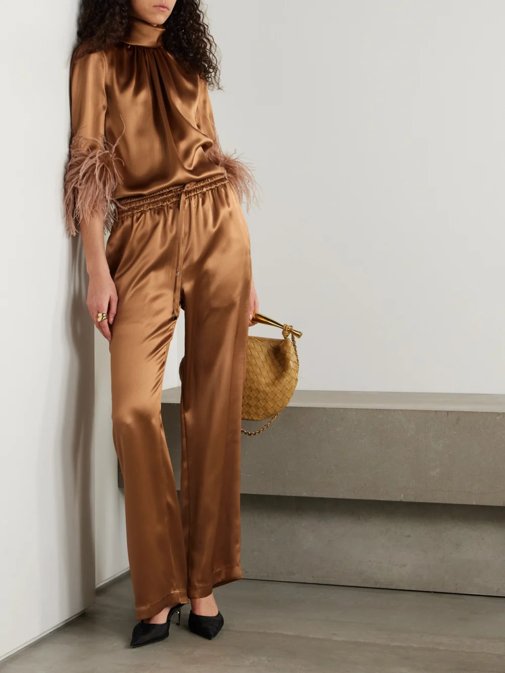 Dolce & Gabbana Silk-satin Straight-leg Pajama Pants, worn by a model