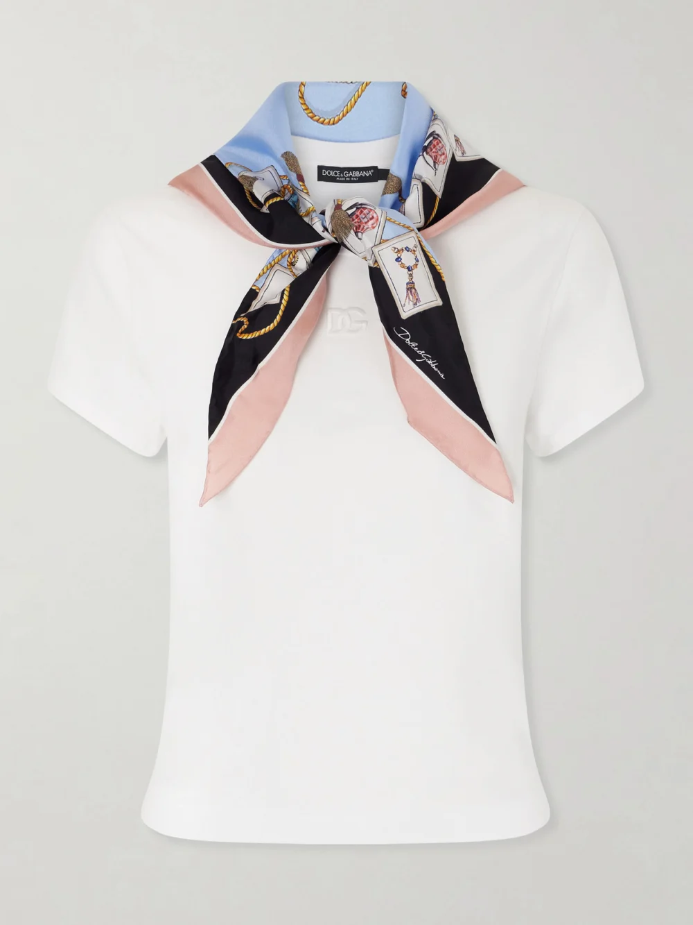 Dolce & Gabbana Silk-trimmed Cotton-blend Jersey T-shirt in white