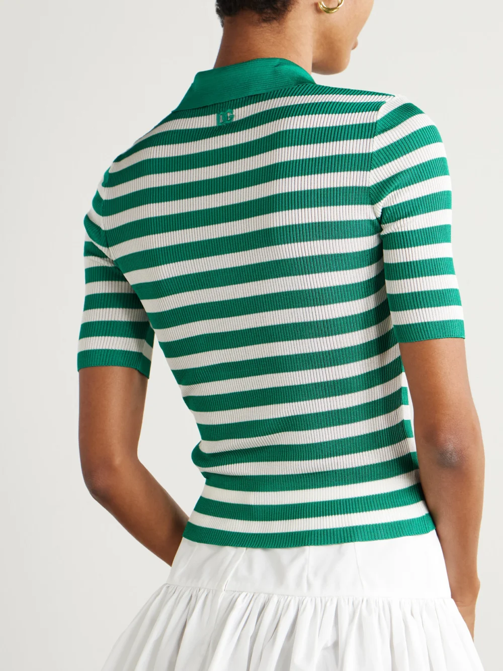 Back view of the Dolce & Gabbana Striped Ribbed-knit Polo Shirt