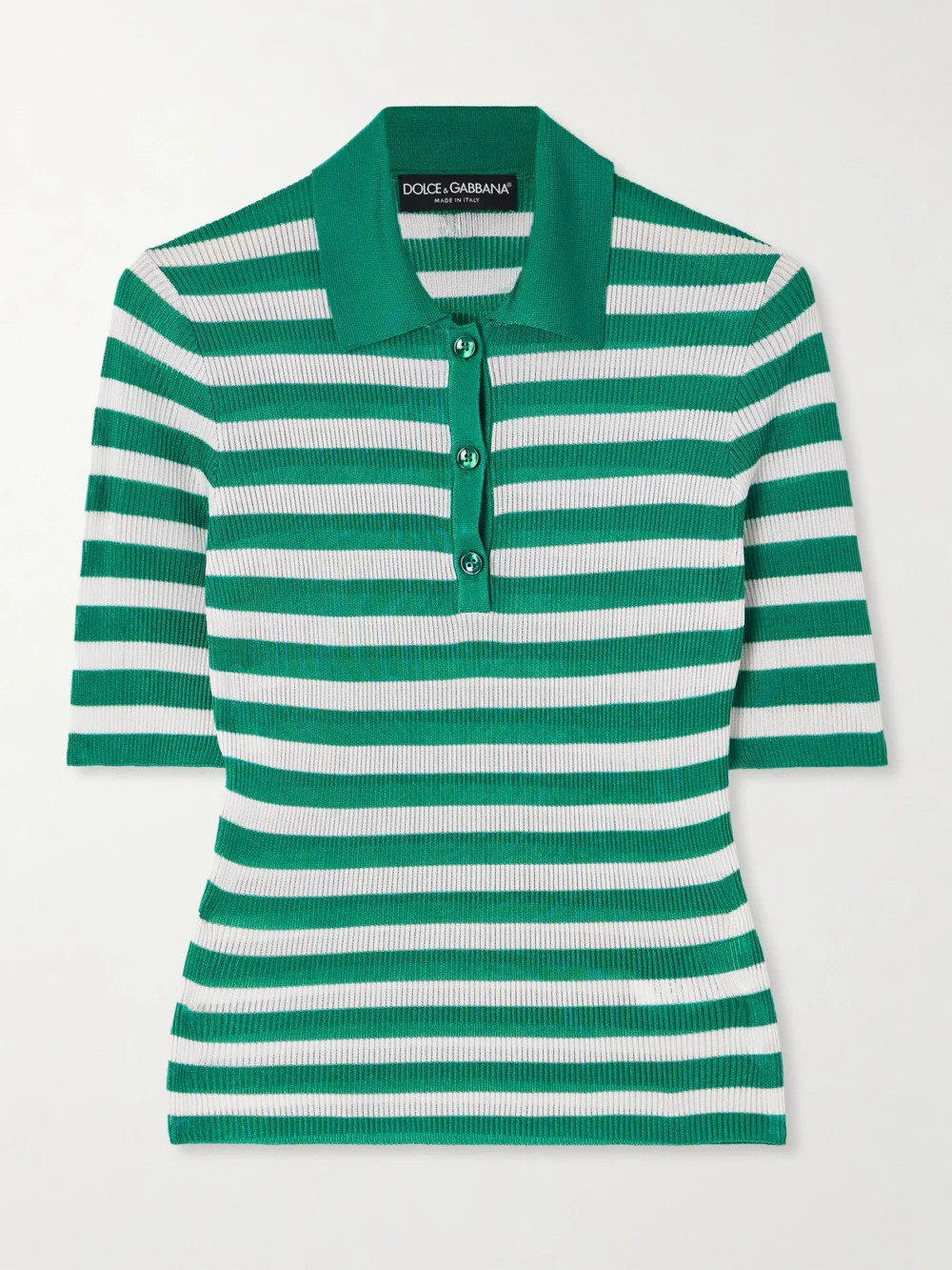 Dolce & Gabbana Striped Ribbed-knit Polo Shirt in green