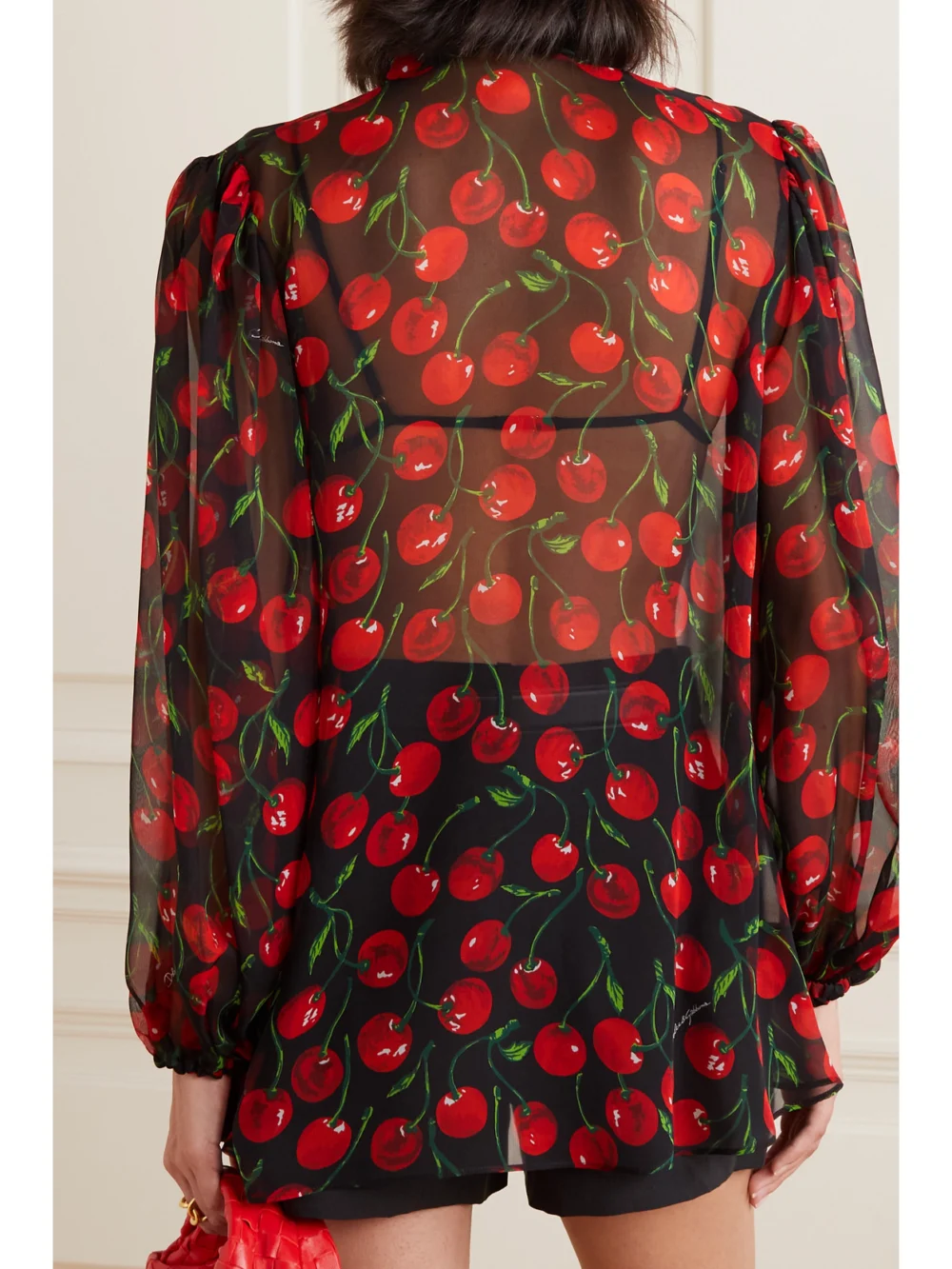 Back view of the Dolce & Gabbana Tie-neck Printed Silk-chiffon Blouse