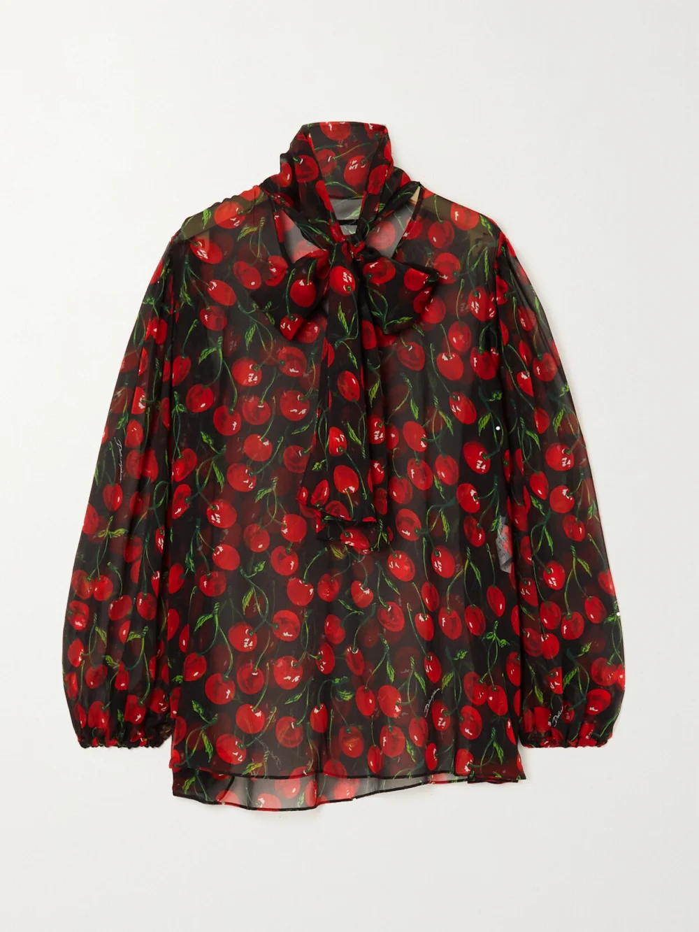 Dolce & Gabbana Tie-neck Printed Silk-chiffon Blouse in red