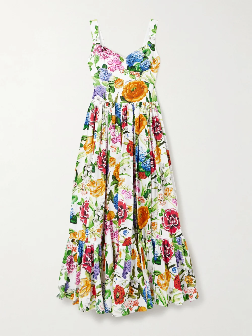 Dolce & Gabbana Tiered Pleated Floral-print Cotton-poplin Midi Dress in multi