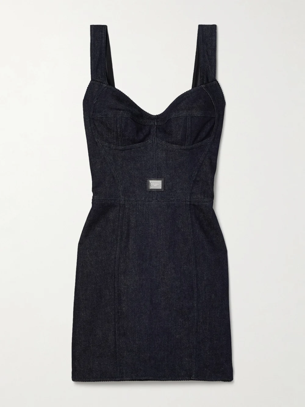 Dolce & Gabbana Tulle-trimmed Denim Mini Dress in navy