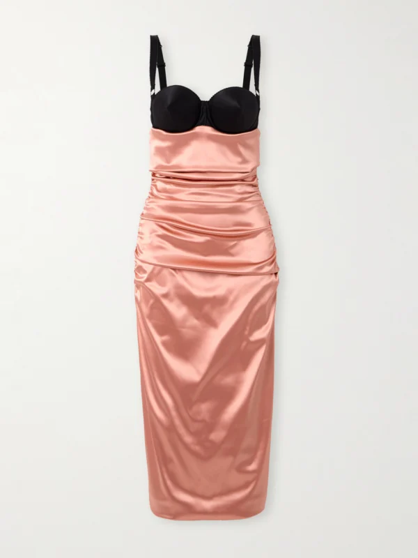 Dolce & Gabbana Two-tone Ruched Satin Midi Dress