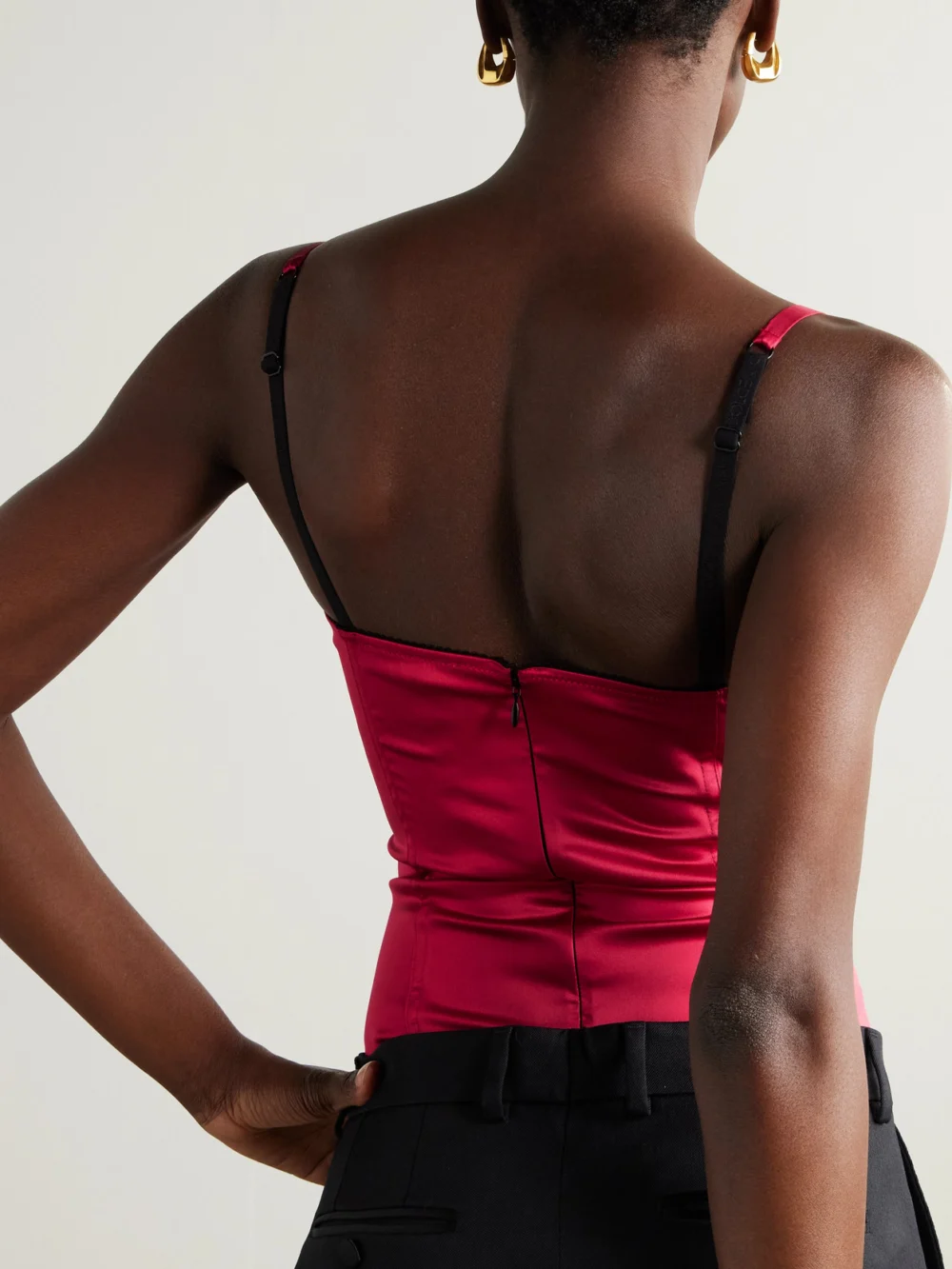 Back view of the Dolce & Gabbana Underwired Picot-trimmed Stretch-silk Satin Bodysuit