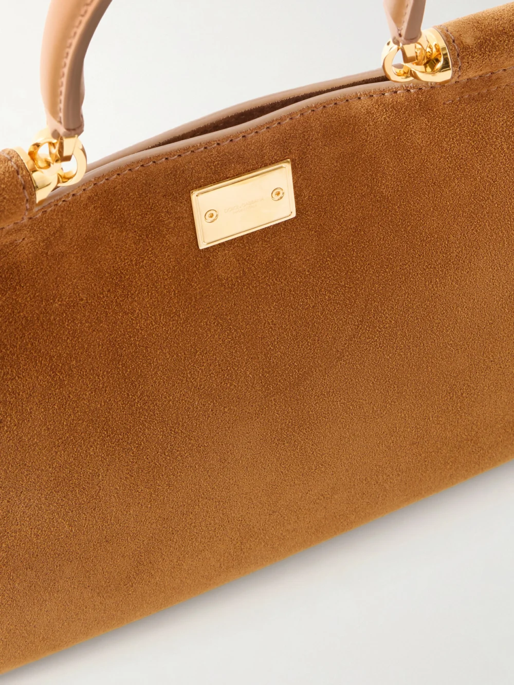 Close-up detail of the Dolce & Gabbana Vittoria Leather-trimmed Suede Tote