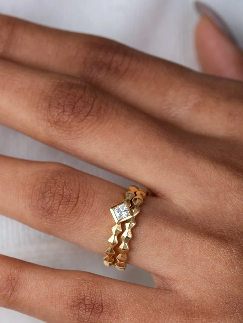 Dower & Hall 14k Brancusi Duo Narrative Ring Stack, view 2
