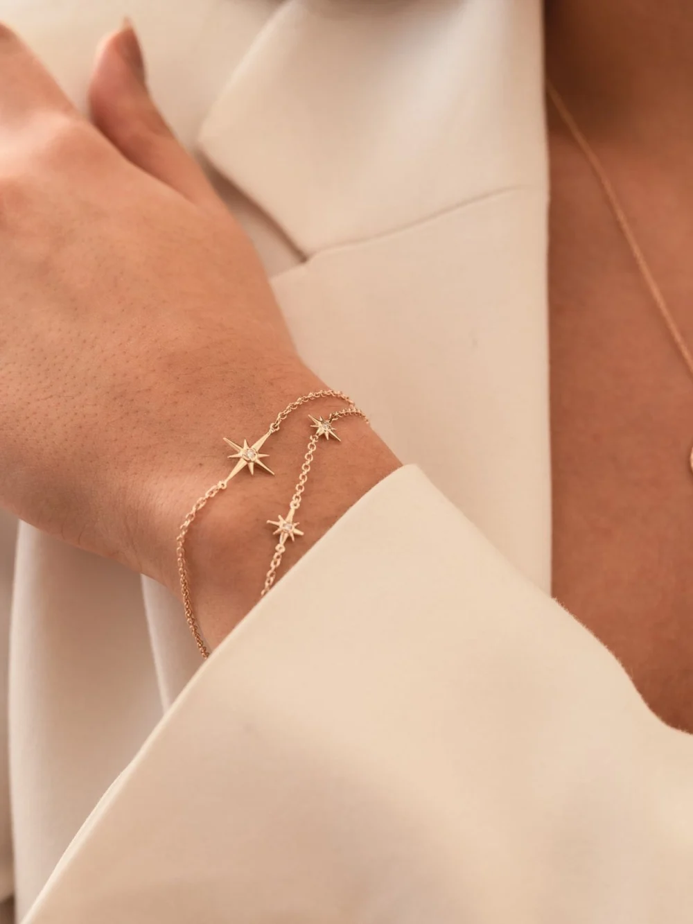 Dower & Hall 14k Gold & Diamond Five Star Bracelet, view 4