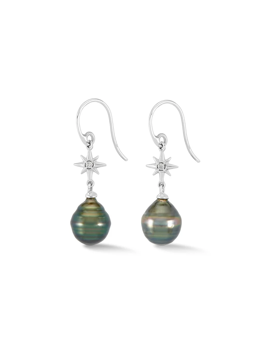Dower & Hall 14k Gold & Diamond North Star Ear-Drops with Tahitian Pearl