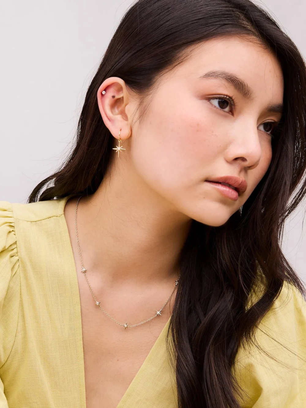 Dower & Hall 14k Gold & Diamond North Star Long Ear-Drops, view 2