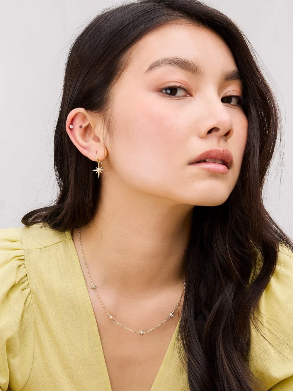 Dower & Hall 14k Gold & Diamond North Star Long Ear-Drops, view 3