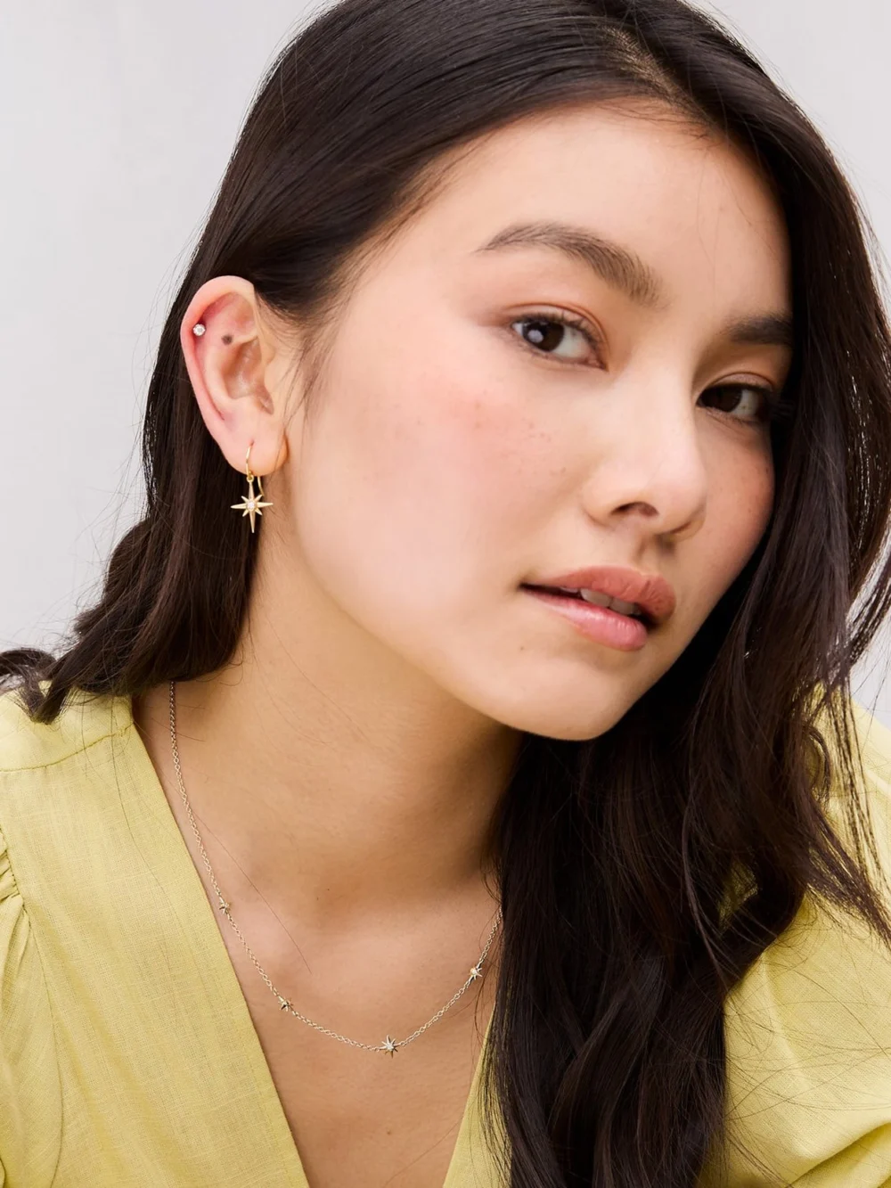 Dower & Hall 14k Gold & Diamond North Star Long Ear-Drops, view 4