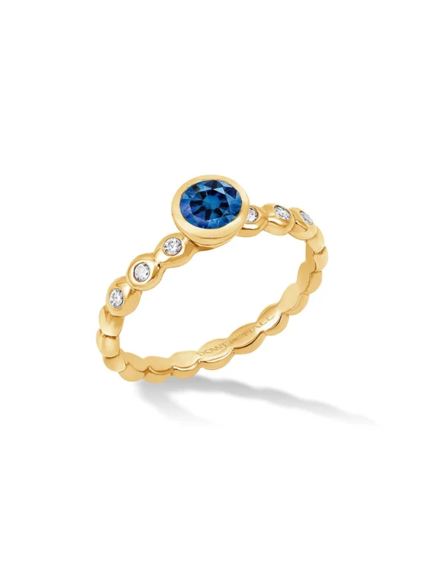 Dower & Hall 14k Gold Bubbles Ring with 5mm Blue Sapphire