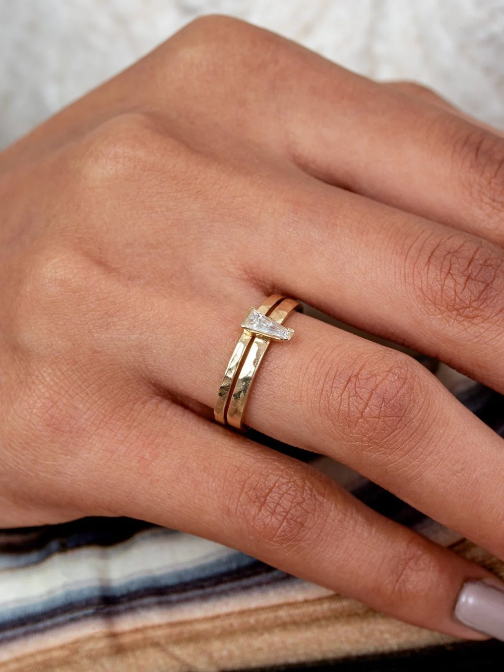 Dower & Hall 14k Gold Fine Hammered Narrative Ring, view 3