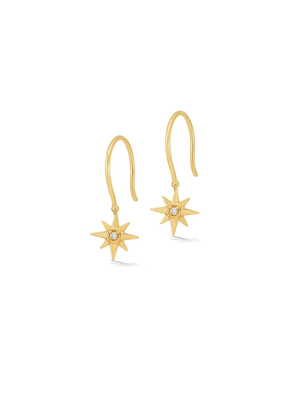 Dower & Hall 14k Gold North Star Diamond Drop Earrings