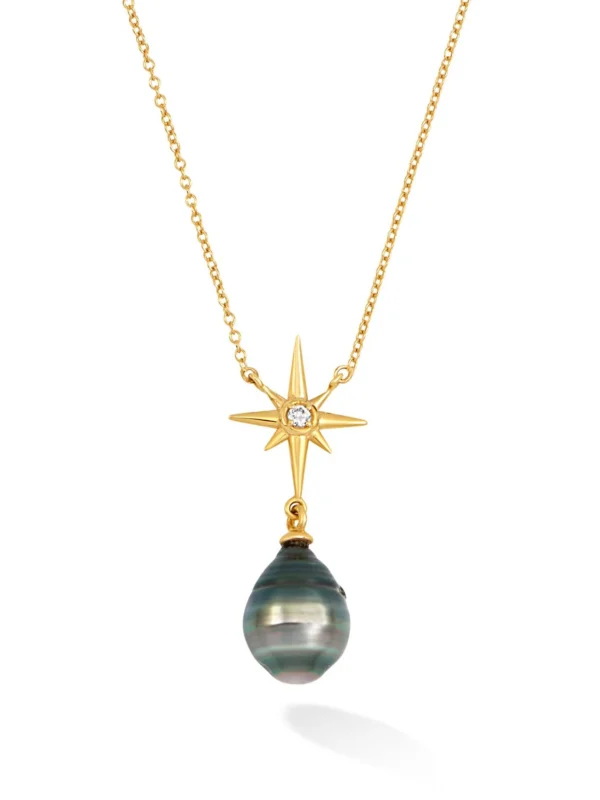 Dower & Hall 14k Gold North Star Pendant with Tahitian Pearl