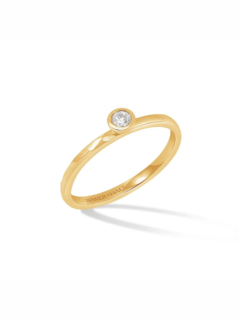 Dower & Hall 14k Hammered Narrative Ring with 3mm Diamond
