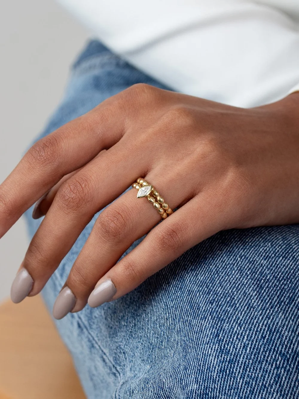 Dower & Hall 14k Marquise Bubbles Narrative Ring Stack, view 2