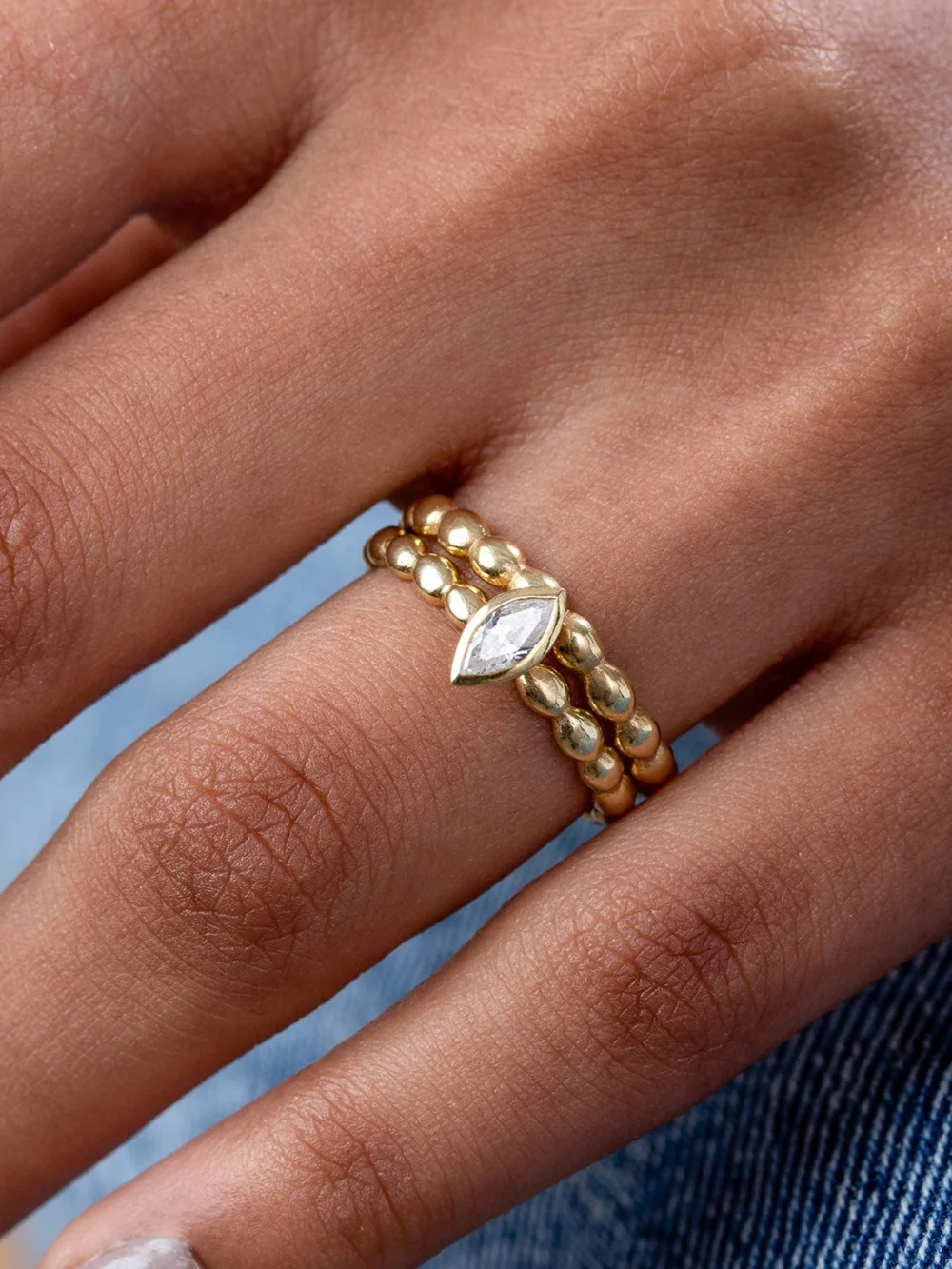 Dower & Hall 14k Marquise Bubbles Narrative Ring Stack, view 3