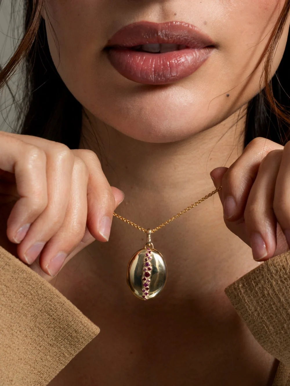 Dower & Hall 14k Oval Cascade Locket with Rubies, view 3