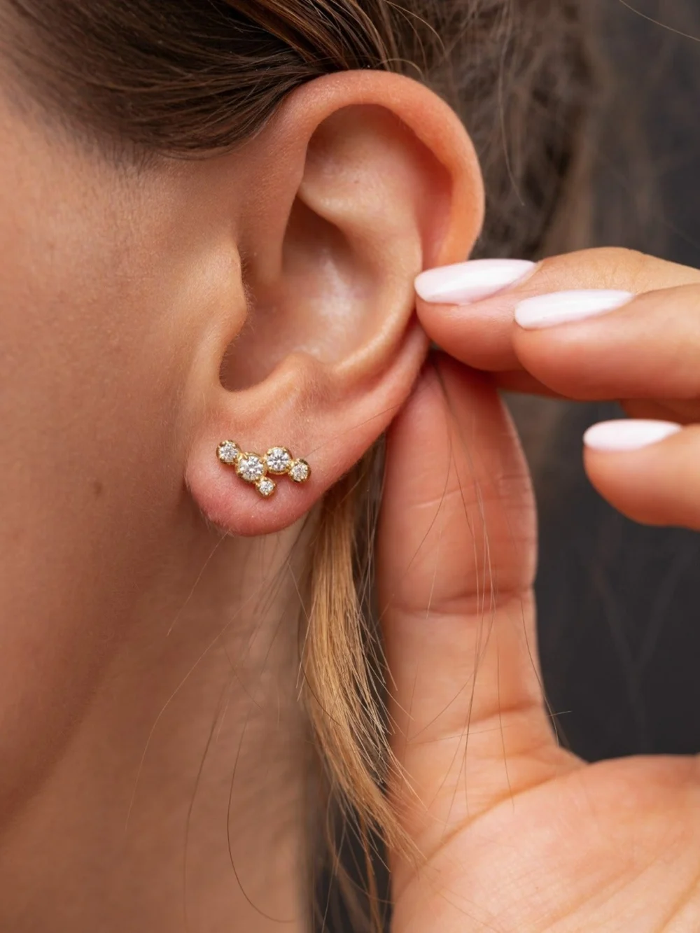Dower & Hall 14k Stargazer Five Diamond Ear-Studs, view 2