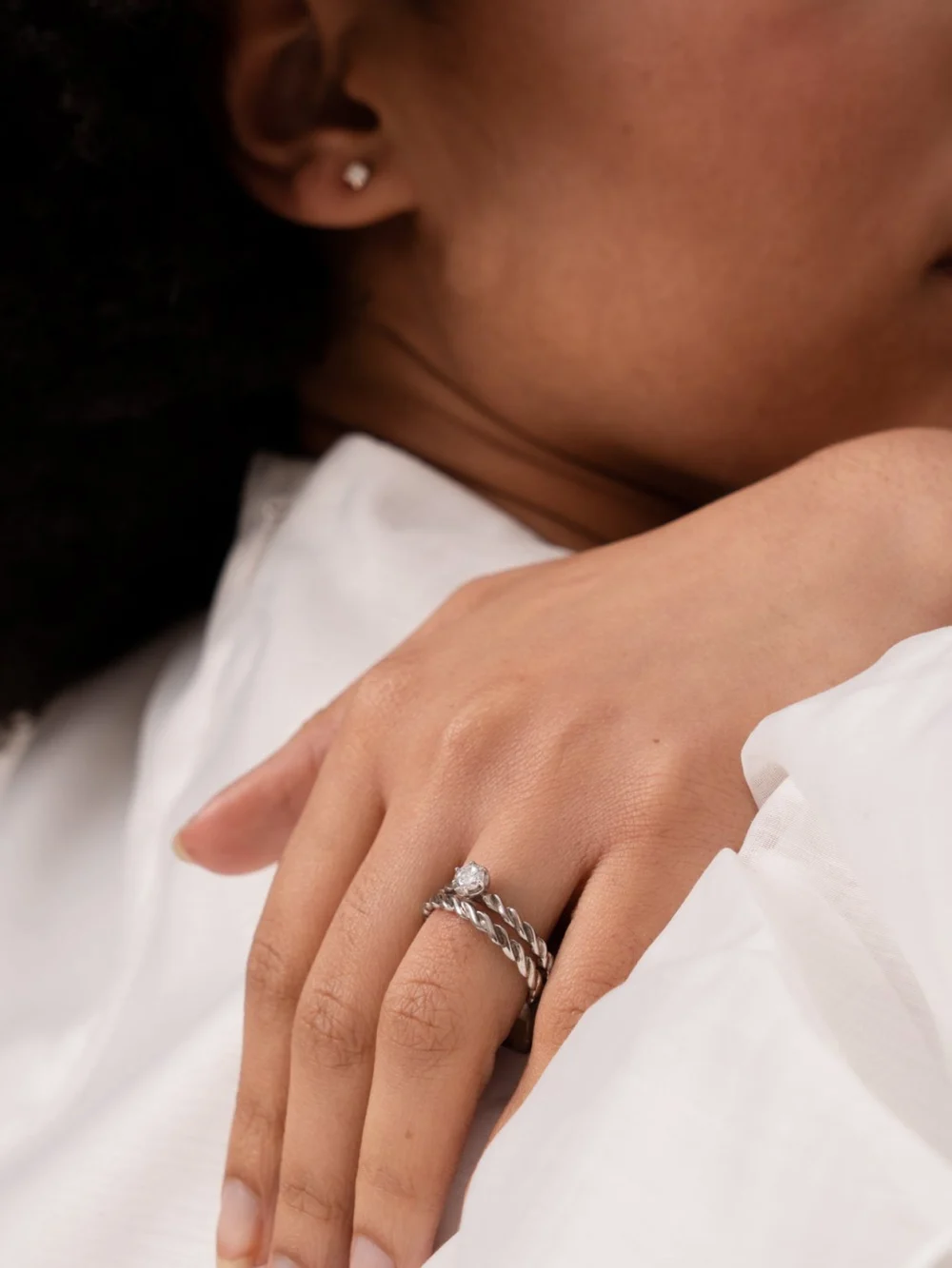 Dower & Hall 14k Twist Narrative Ring Stack, view 2