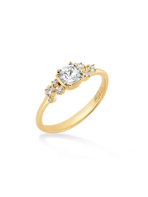 Dower & Hall 18k 5mm Cushion Diamond Stargazer Ring