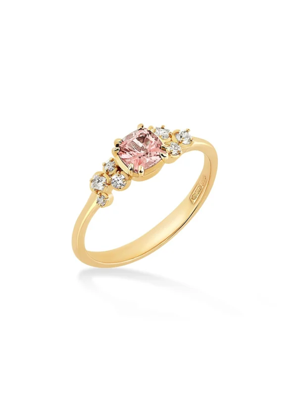Dower & Hall 18k 5mm Cushion Morganite & Diamond Stargazer Ring