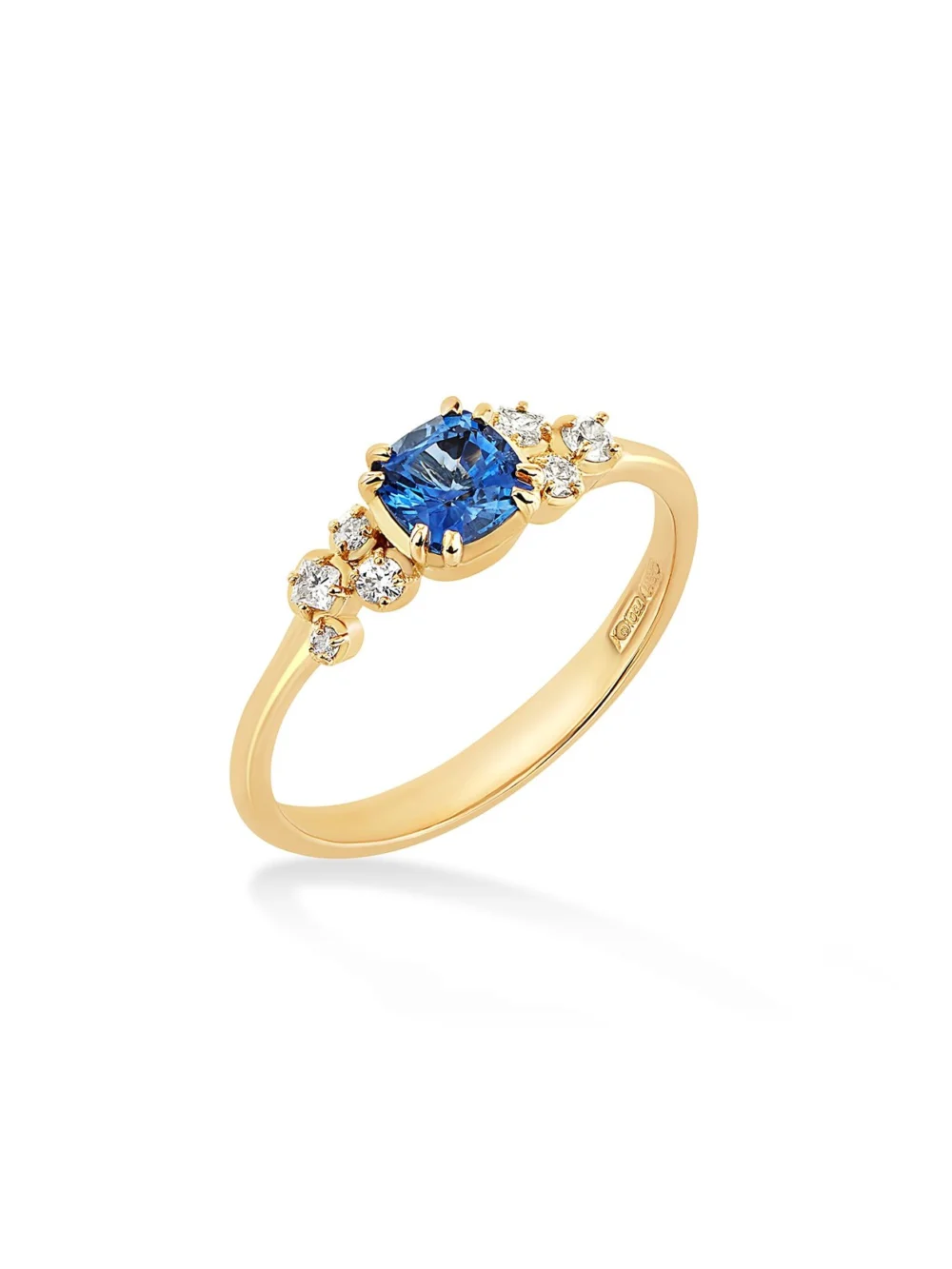 Dower & Hall 18k 5mm Cushion Sapphire & Diamond Stargazer Ring