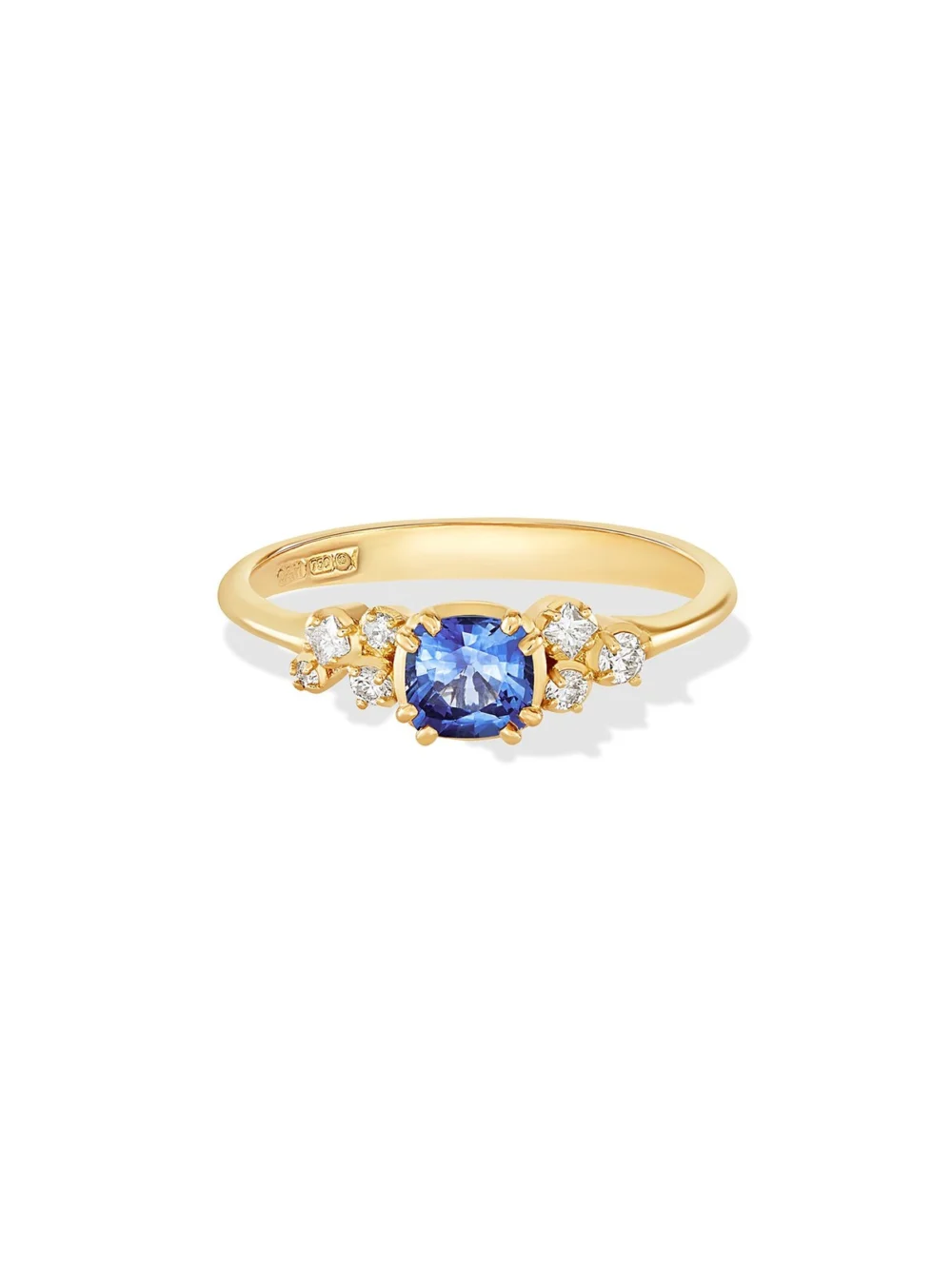 Dower & Hall 18k 5mm Cushion Sapphire & Diamond Stargazer Ring, view 3