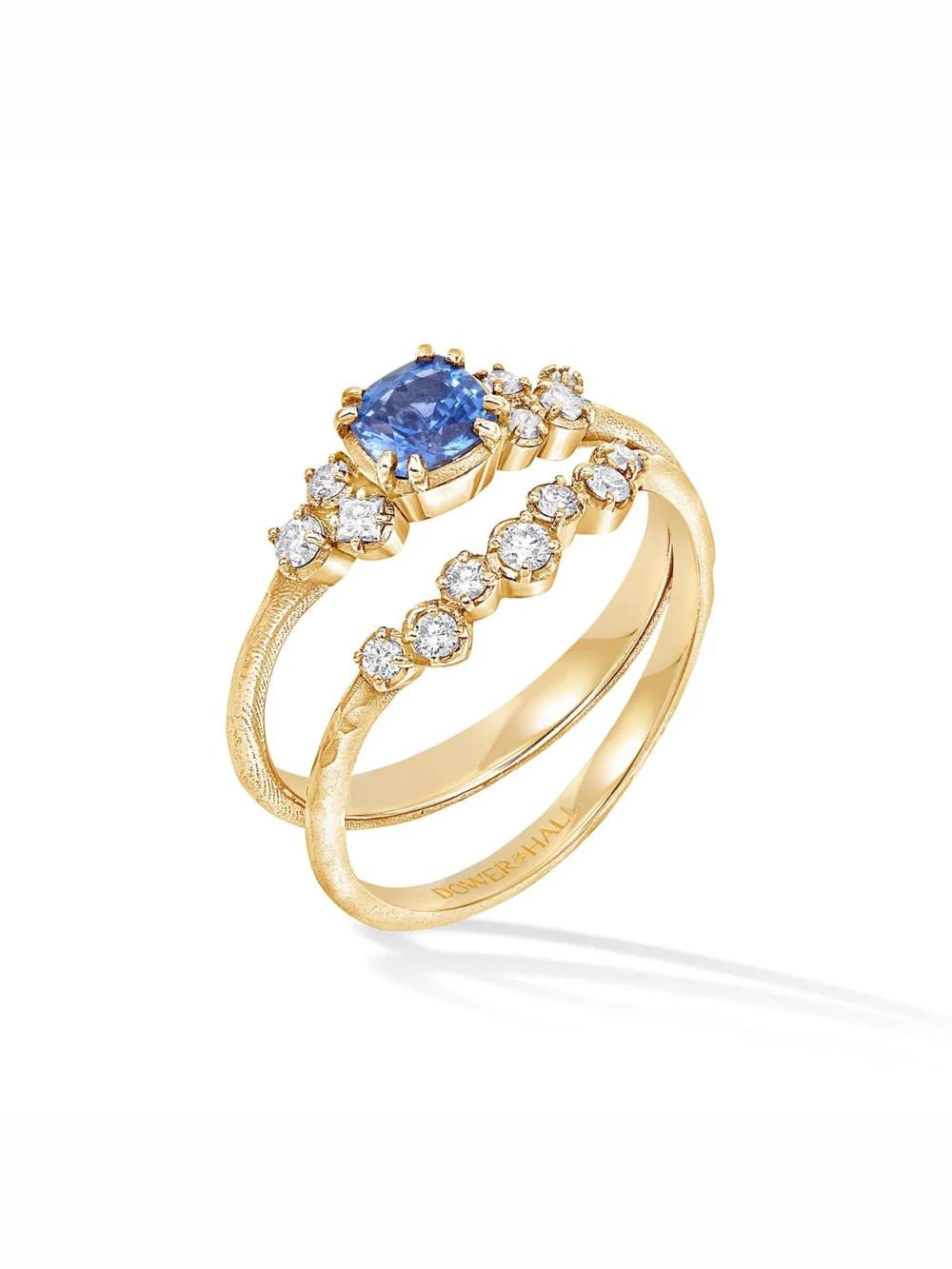 Dower & Hall 18k 5mm Cushion Sapphire & Diamond Stargazer Ring, view 4
