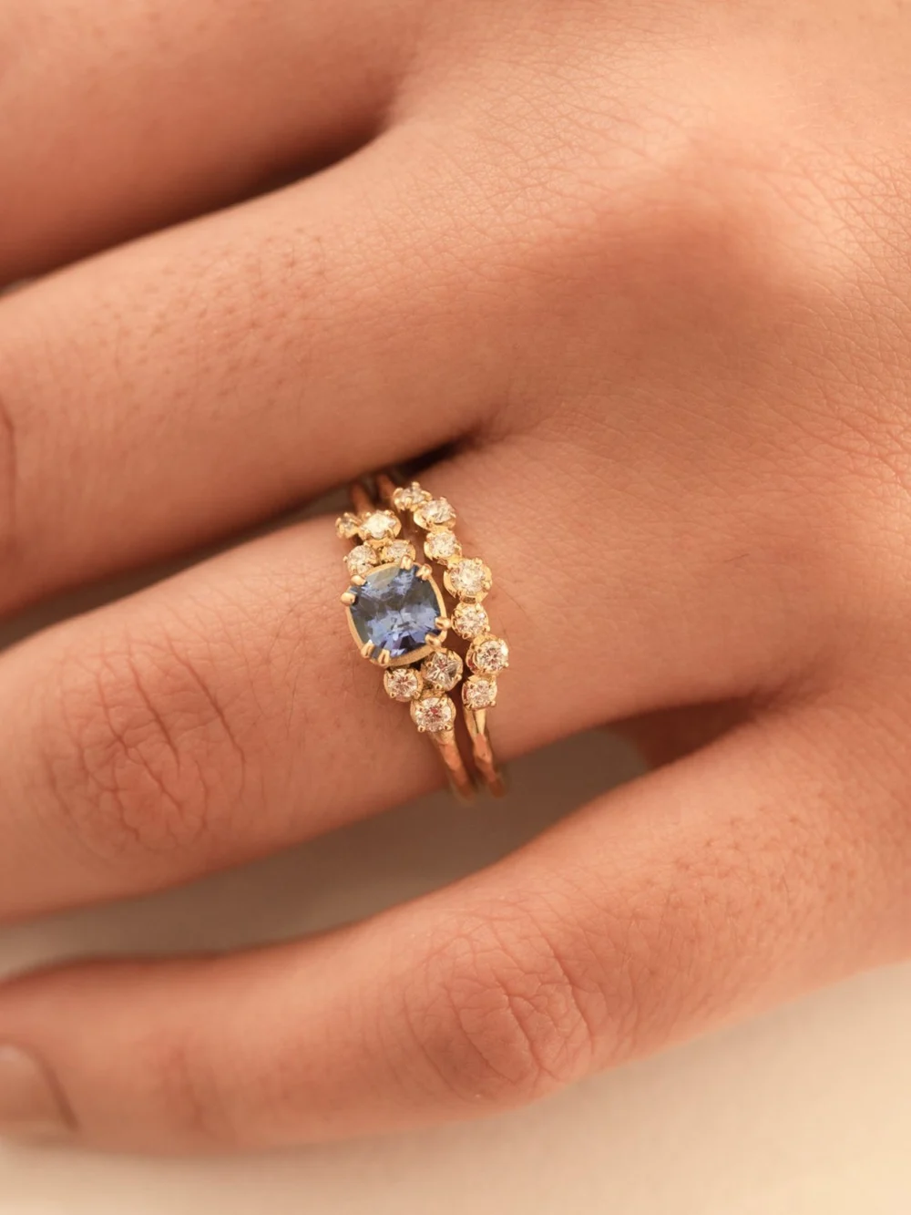 Dower & Hall 18k 5mm Cushion Sapphire & Diamond Stargazer Ring, view 6
