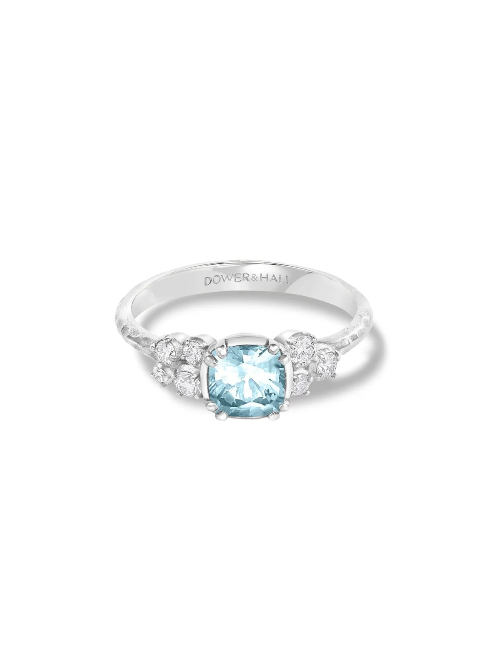 Dower & Hall 18k 6mm Cushion Aquamarine & Diamond Stargazer Ring, view 4