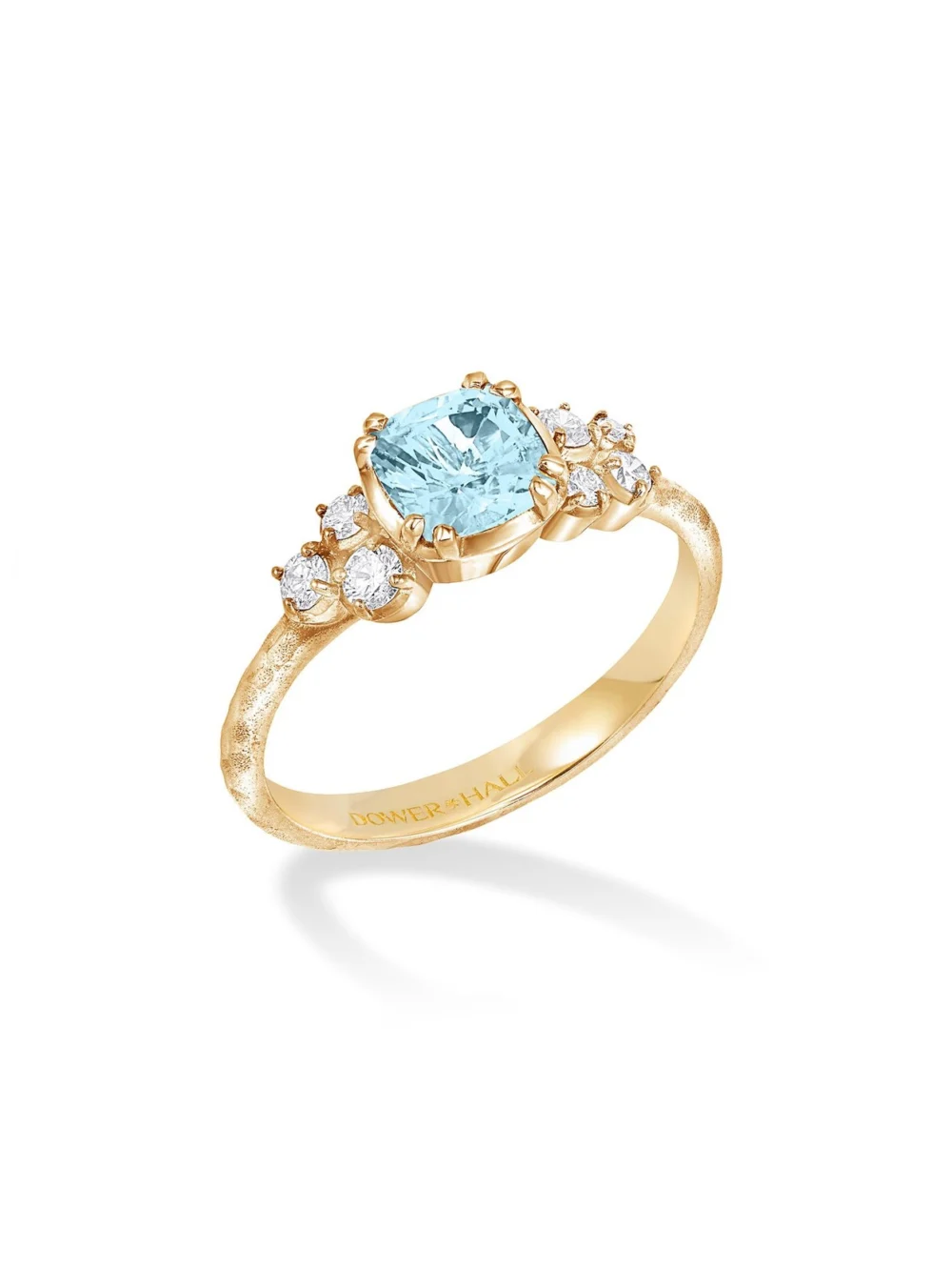 Dower & Hall 18k 6mm Cushion Aquamarine & Diamond Stargazer Ring, view 6