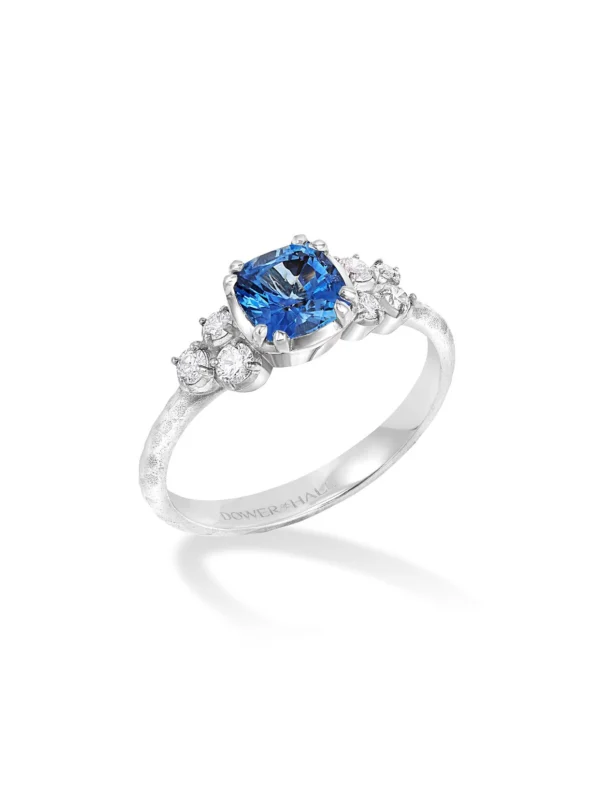 Dower & Hall 18k 6mm Cushion Blue Sapphire & Diamond Stargazer Ring