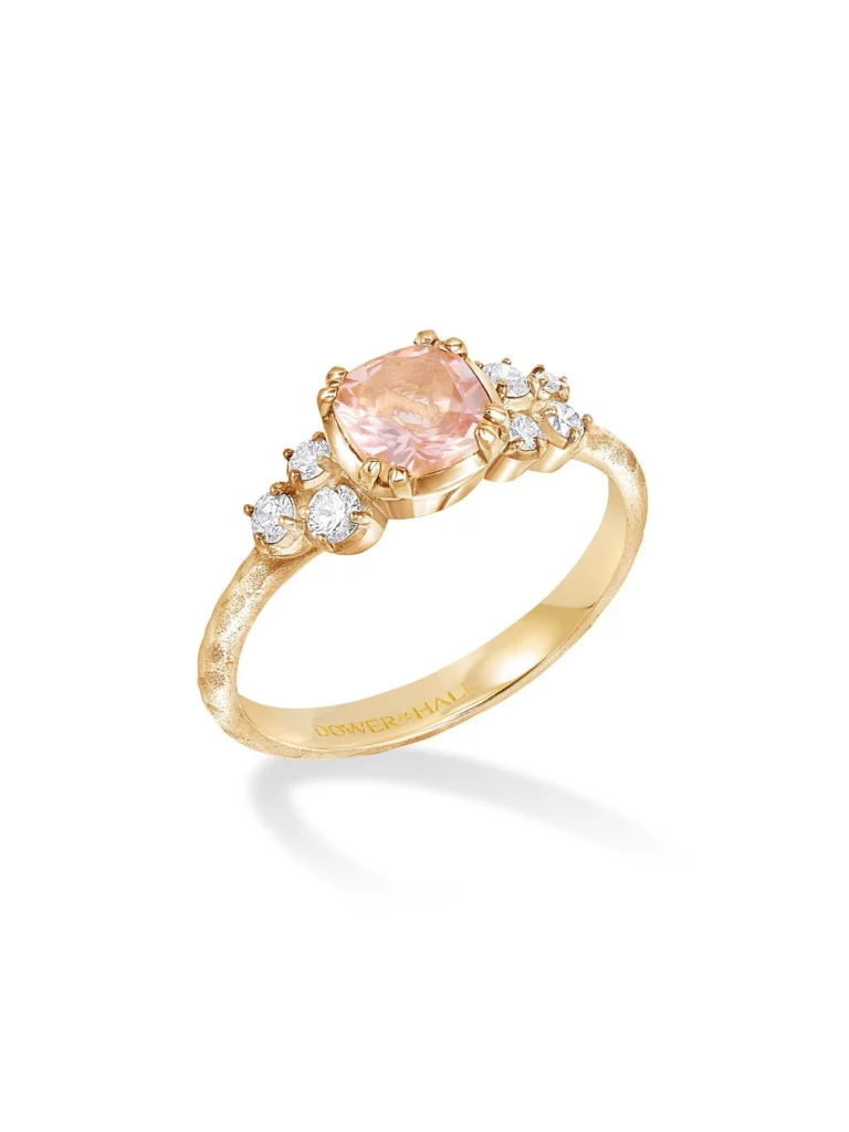 Dower & Hall 18k 6mm Cushion Morganite & Diamond Stargazer Ring