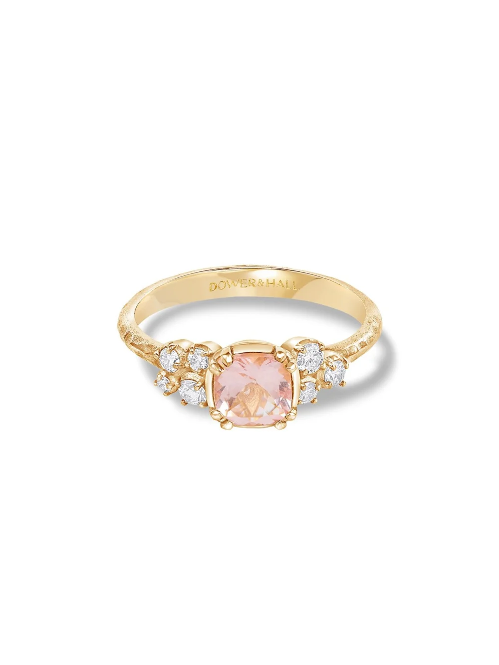 Dower & Hall 18k 6mm Cushion Morganite & Diamond Stargazer Ring, view 4