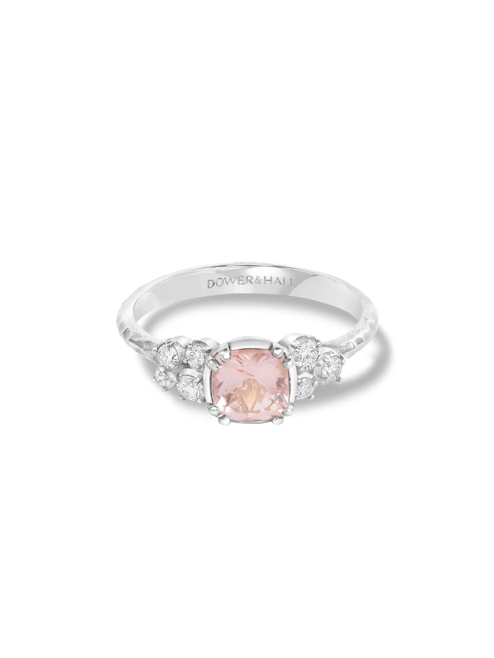 Dower & Hall 18k 6mm Cushion Morganite & Diamond Stargazer Ring, view 5