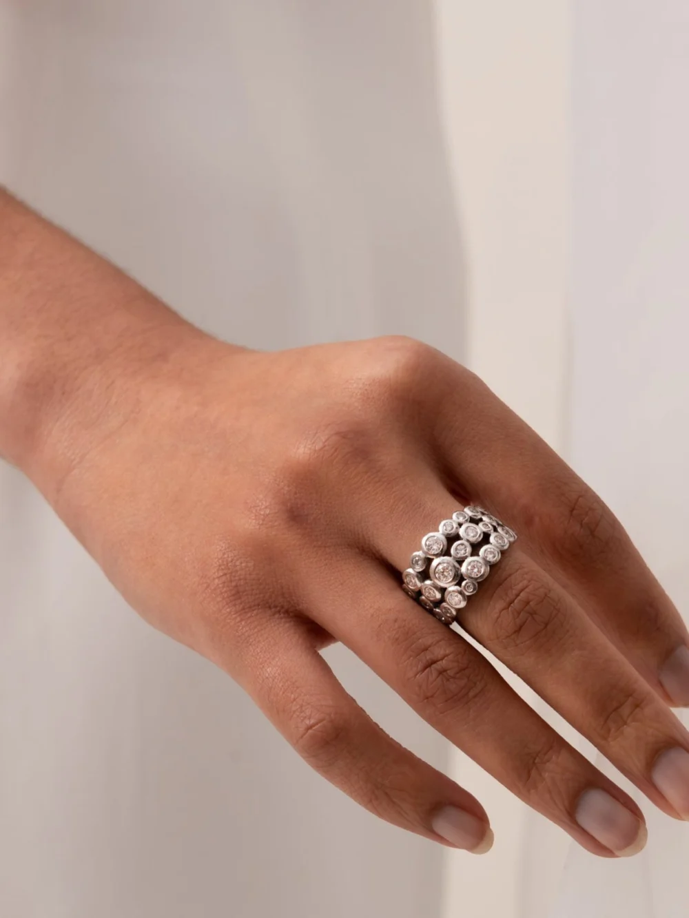 Dower & Hall 18k Gold & Diamond Triple Row Dotty Ring - 2.00CT, view 4