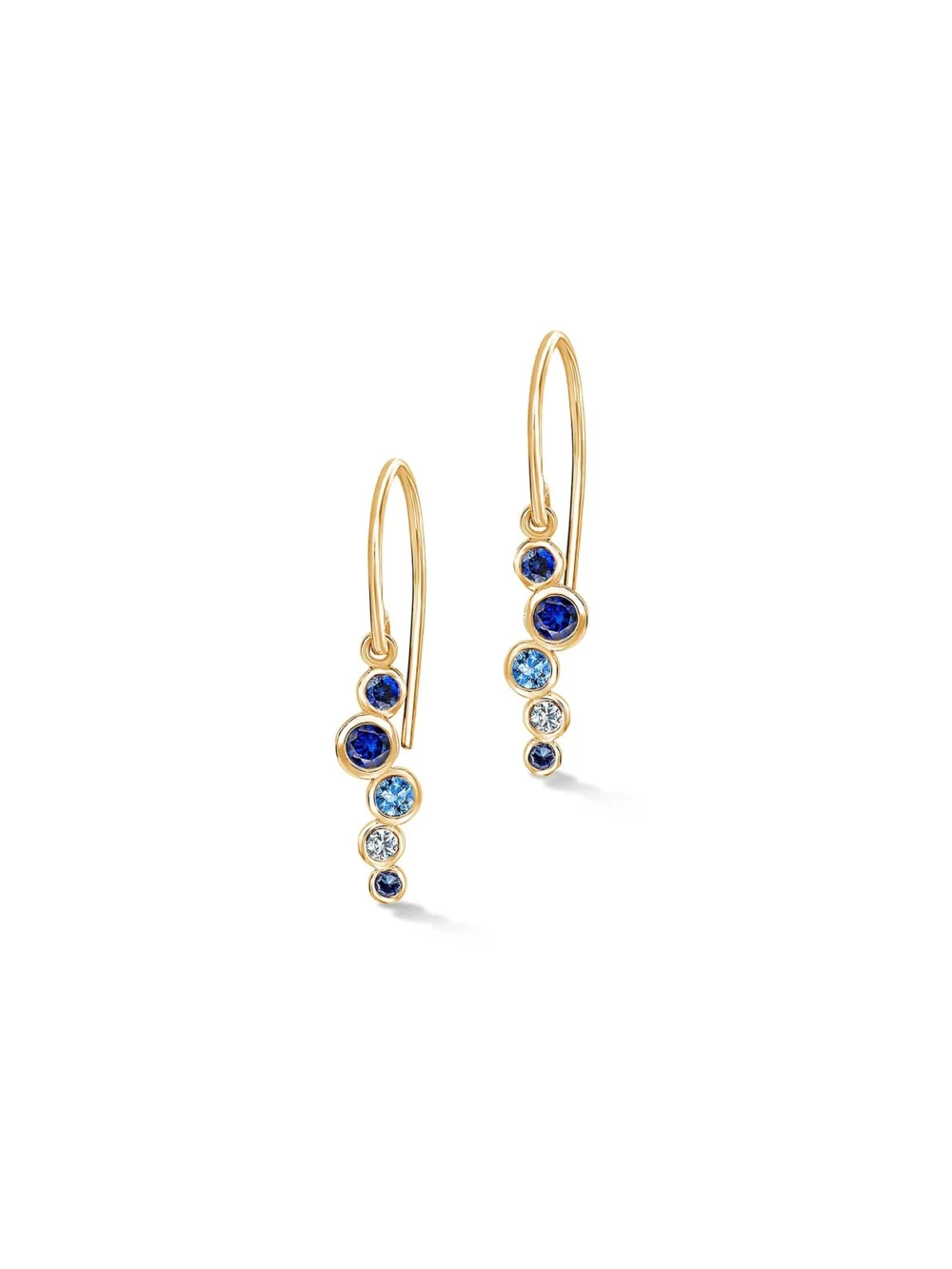 Dower & Hall 18k Gold Blue Sapphire & Aquamarine Cascade Earrings, view 4