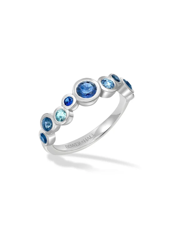 Dower & Hall 18k Gold Blue Sapphire & Aquamarine Cascade Ring - 0.75ct