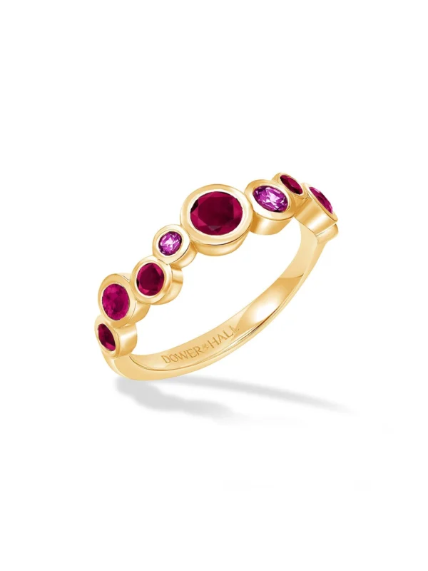 Dower & Hall 18k Gold Ruby & Pink Sapphire Cascade Ring - 0.75ct