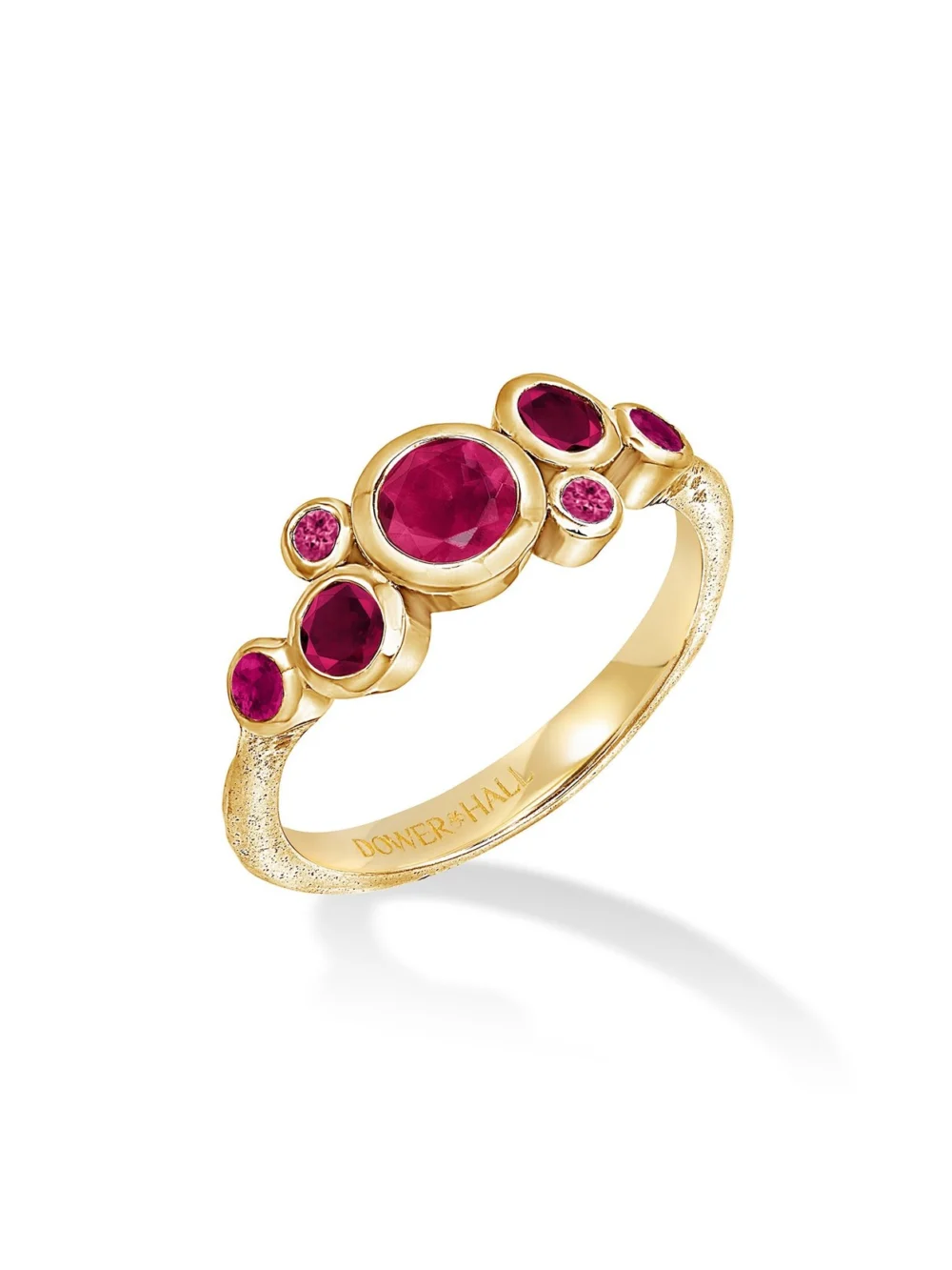 Dower & Hall 18k Gold Ruby Cascade Cluster Ring