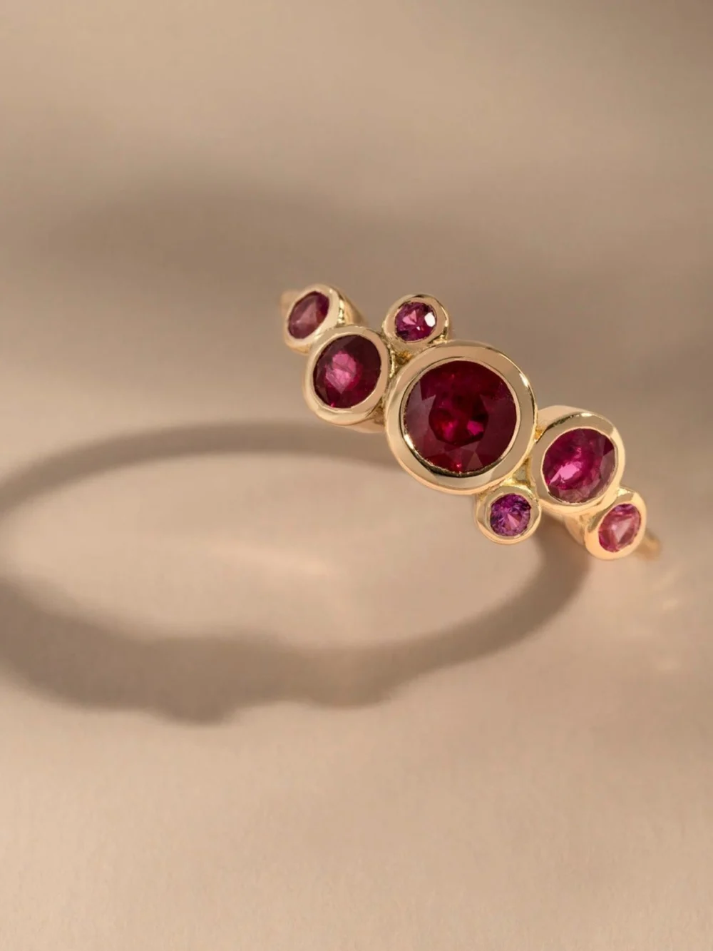 Dower & Hall 18k Gold Ruby Cascade Cluster Ring, view 4