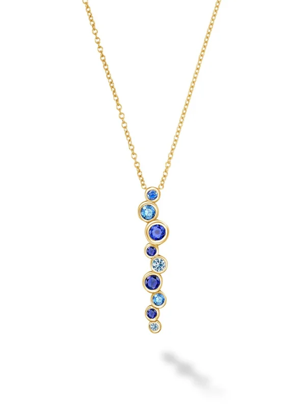 Dower & Hall 18k Gold Sapphire & Aquamarine Long Cascade Pendant