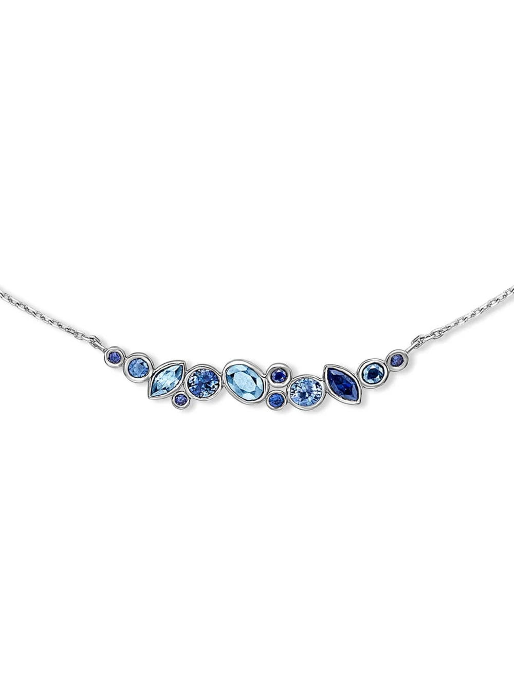 Dower & Hall 18k Gold Sapphire & Aquamarine Multi-Cut Cascade Necklace