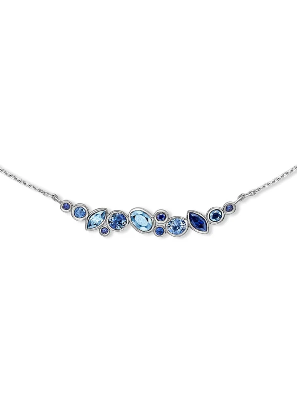 Dower & Hall 18k Gold Sapphire & Aquamarine Multi-Cut Cascade Necklace
